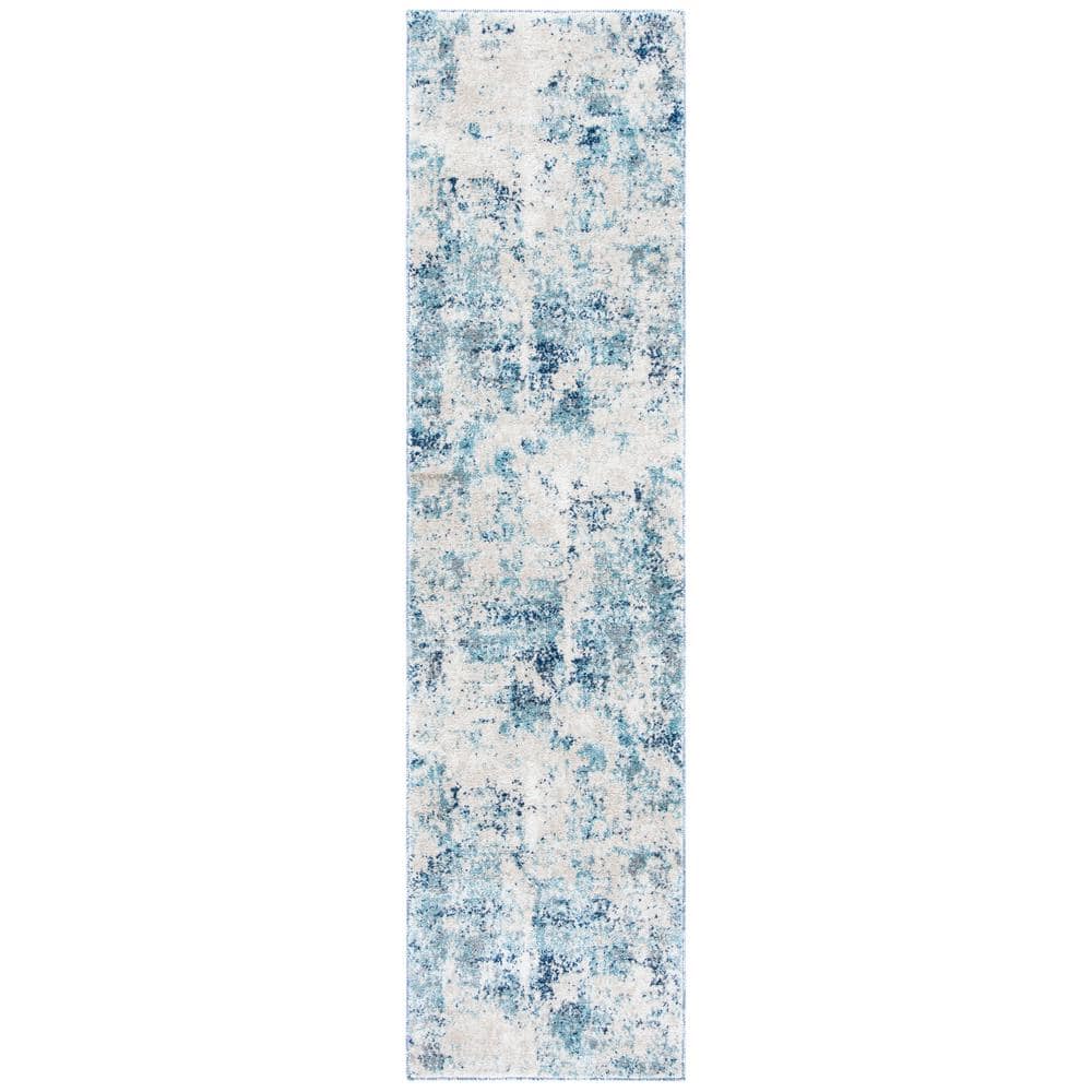 Blue Abstract Stain-Resistant Synthetic Area Rug 24" x 8"