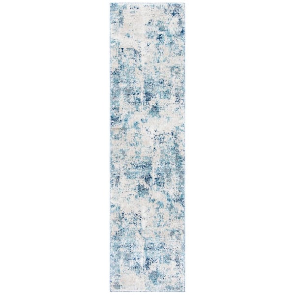 SAFAVIEH Aston Ivory/Blue 2 ft. x 8 ft. Distressed Geometric Runner Rug