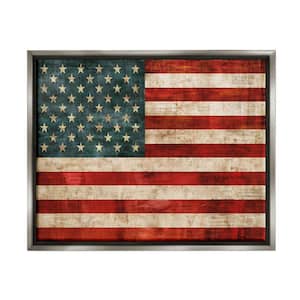 US American Flag Wood Textured Design by Luke Wilson Floater Frame Country Wall Art Print 21 in. x 17 in.
