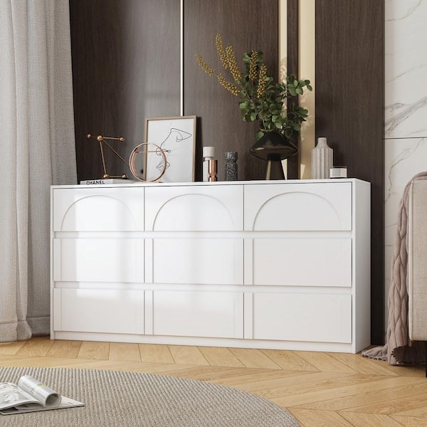 9-Drawer White Paint Finish Dresser Chest of Drawers 31.5 in. H x 63 in. W x 13.7 in. D