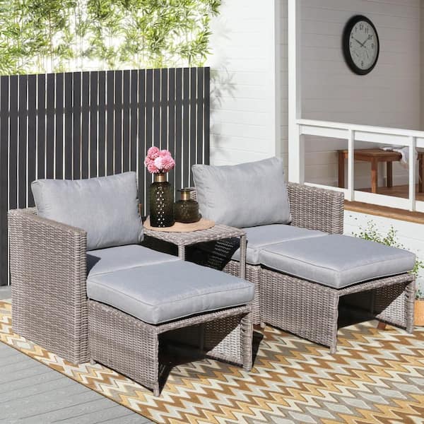 Freestyle Soleil Jardin Grey 5 Piece Wicker Outdoor Loveseat with Light Grey Cushions SJ N01 The Home Depot