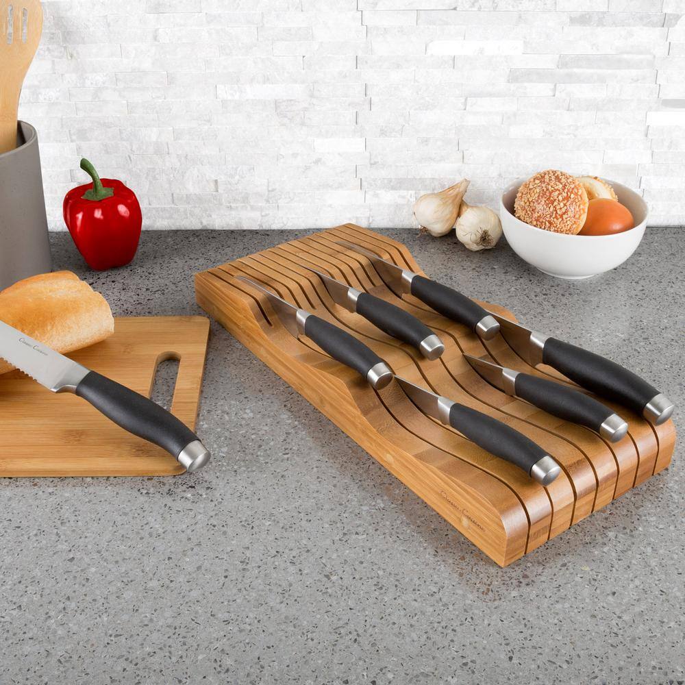 Classic Cuisine In Drawer Bamboo Knife Block and Cutlery Storage Organizer, Holds up to 15 Knives Bacteria Resistant and Protects Blades