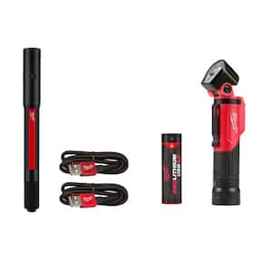250 Lumens Internal Rechargeable Penlight with Laser and 500 Lumens LED Pivoting REDLITHIUM USB Flashlight