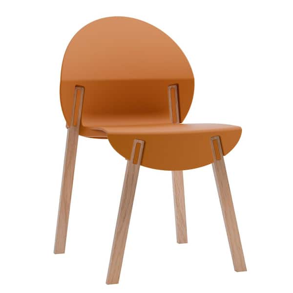 4-PackTropical Orange Chairs-Red Oak Wood Legs and PP Seat, Indoor Dining and Living Room Furniture Set