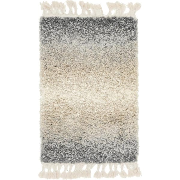 Unique Loom Hygge Shag Gradient Gray 2 ft. 2 in. x 3 ft. Area Rug