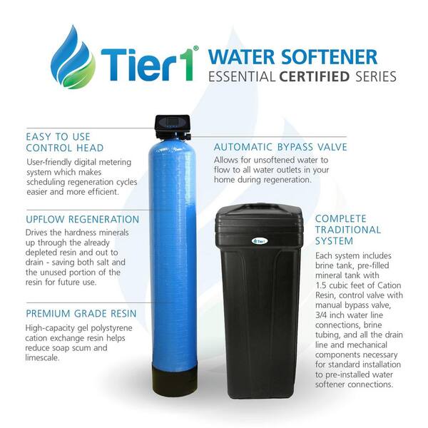 Tier1 Essential Certified Series 48 000 Grain High Efficiency Digital Water Softener Tier1 Ws 165 150 Blk The Home Depot