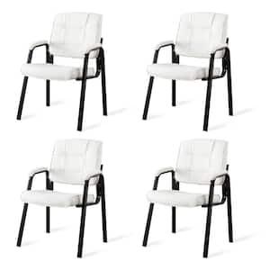 White Office Guest Chair Set of 4 Leather Executive Waiting Room Chairs Lobby Reception Chairs with Padded Arm Rest