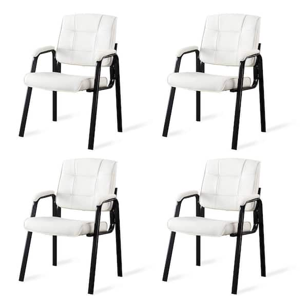 HOMESTOCK White Office Guest Chair Set of 4 Leather Executive