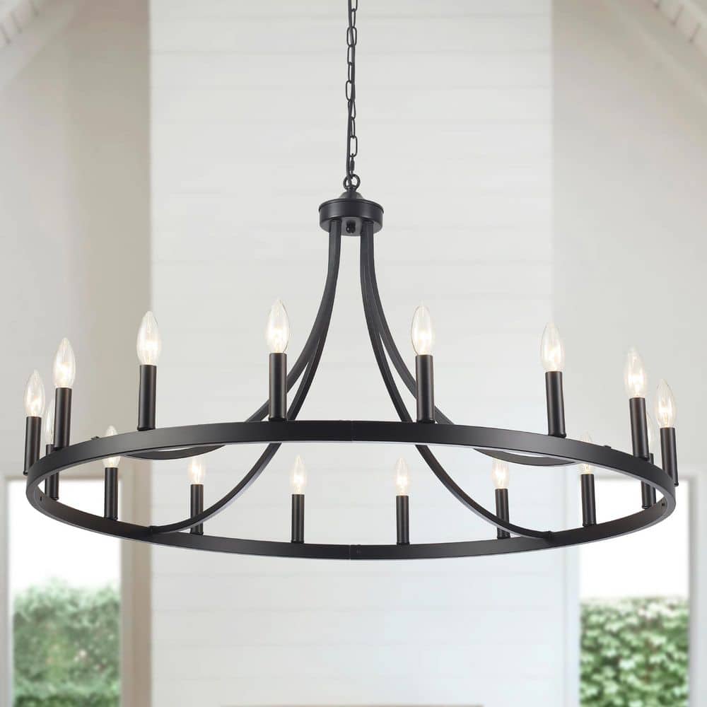 37.99 in. 16-Light Large Candle Black Wagon Wheel Chandelier Farmhouse Pendant Light for Dining Room price history on PriceWatchPro