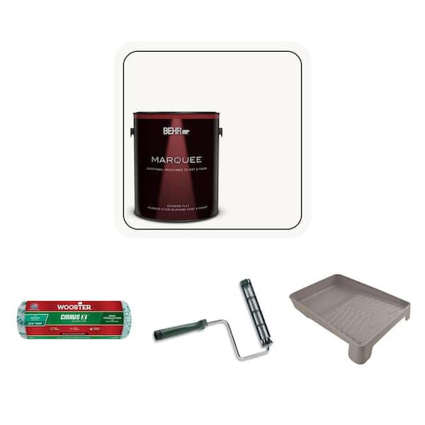 1 gal. Ultra Pure White Flat Exterior Paint, 9 in. Roller Frame, Cover, and 11 in. Tray Combo