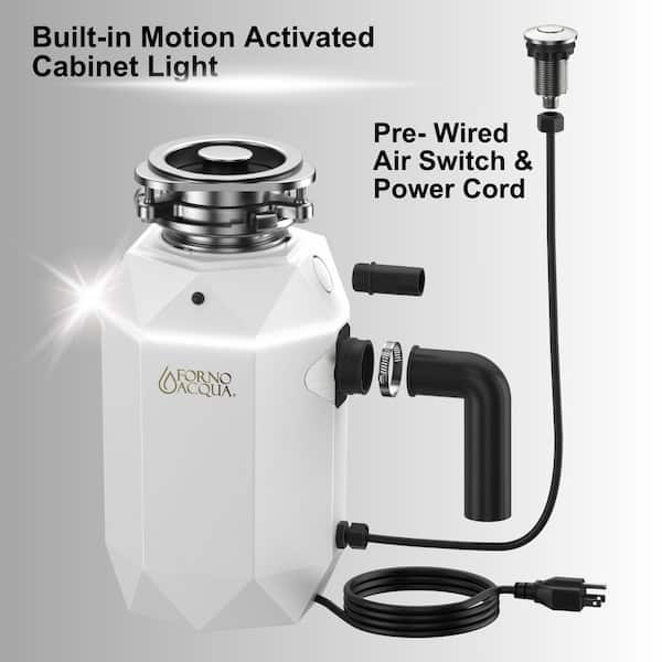 Bright Diamond Corded Moonstone 1 HP Continuous Feed Super Quiet Garbage Disposal, Air Switch and LED Light