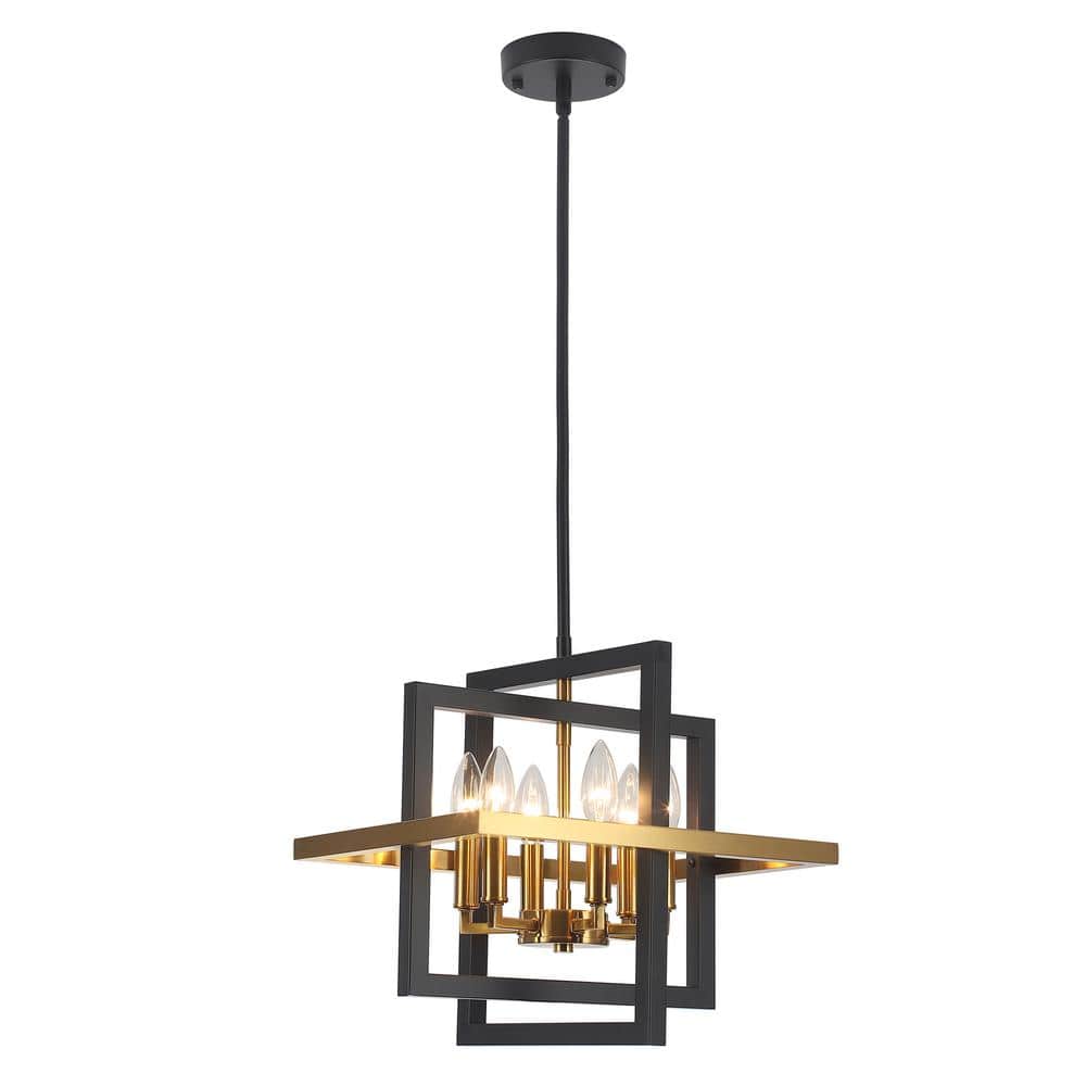6 Light Dimmable Black Gold Square Geometric Candle Style Chandelier for Kitchen Island with No Bulbs Included price history on PriceWatchPro