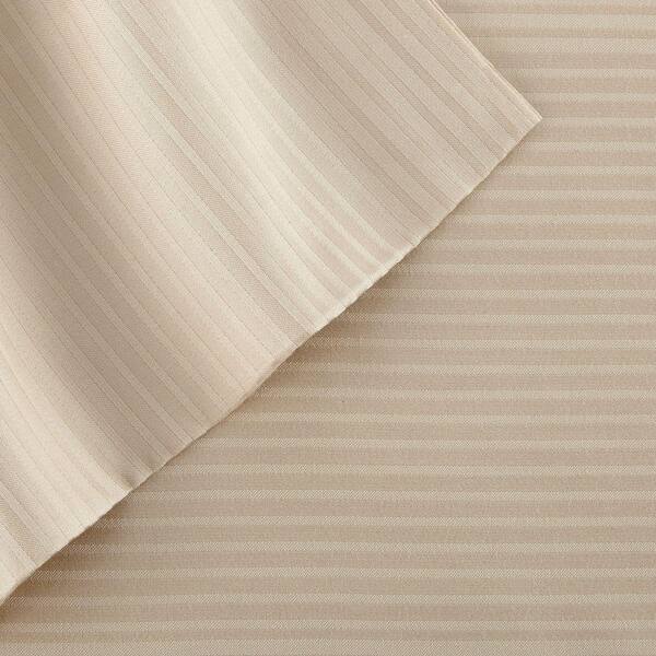 Pacific Coast Textiles Tan 400-Count Tencel Pin Stripe Queen Sheet Set (4-Piece)