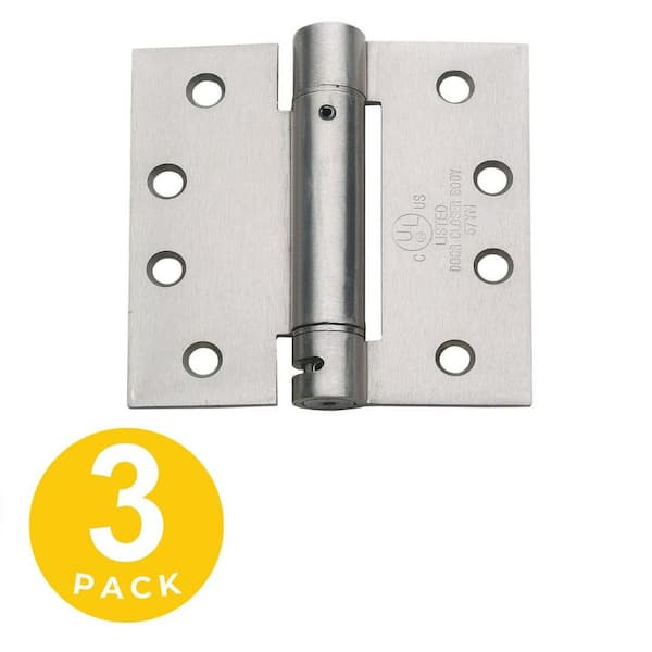 Global Door Controls 4 in. x 4 in. Satin Nickel Full Mortise Spring Squared Hinge with Non-Removable Pin - Set of 3