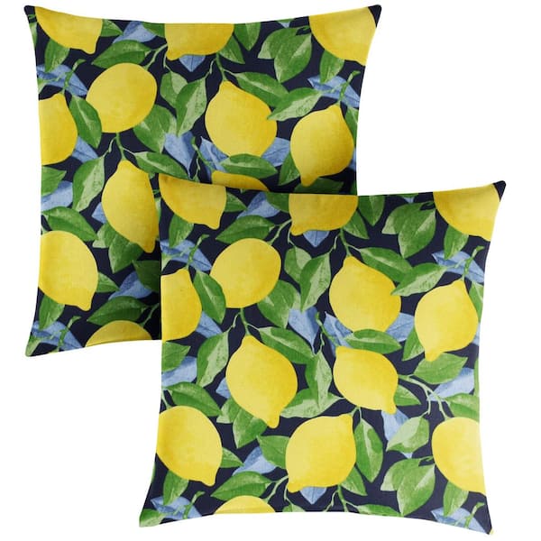 SORRA HOME Yellow Lemons Outdoor Knife Edge Throw Pillows (2-Pack)