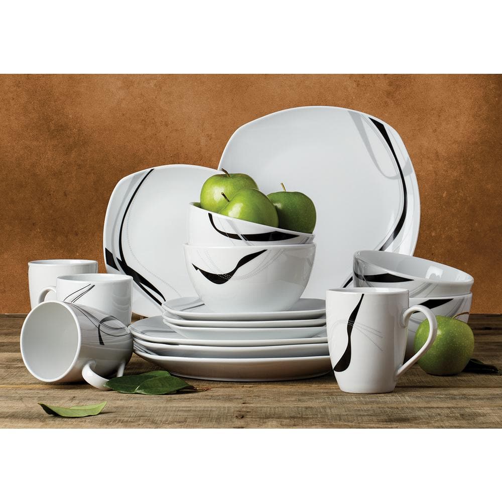 Carnival White Porcelain Square Dinnerware Set, Service for 4