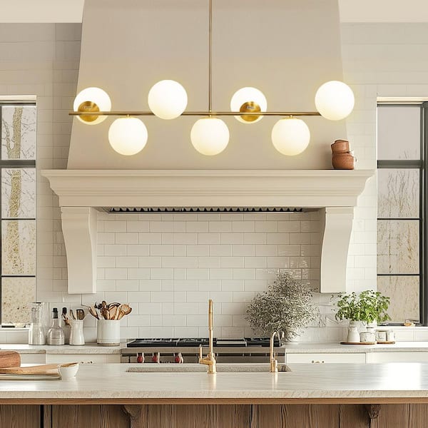 シャルロット Briignite 7-Light Gold Metal Pendant Chandelier with White