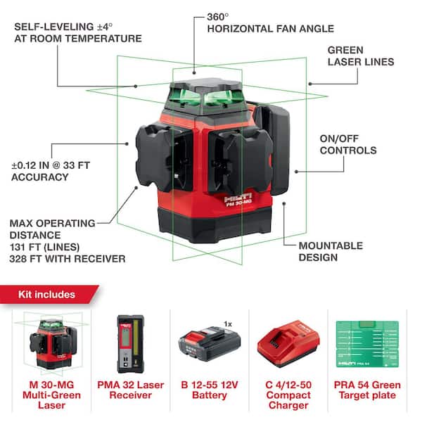 Hilti PM 30-MG 12-Volt 328 ft. Multi-Green Rotating Line Laser