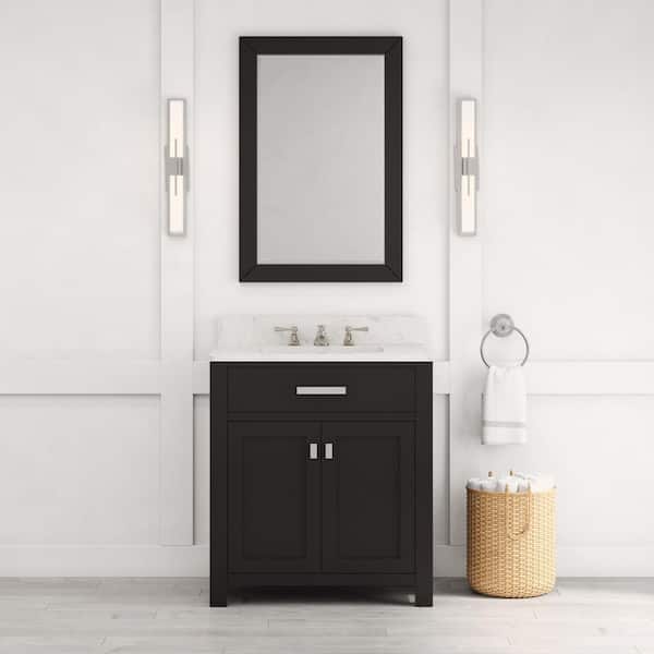 Madison 30 in. W x 21.5 in. D x 34 in. H Single Sink Bath Vanity in Espresso with Carrara White Marble Top