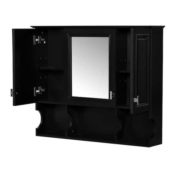 35 in. W x 28.7 in. H Black Rectangular Metal Recessed or Surface Mount Medicine Cabinet, Medicine Cabinet with Mirror