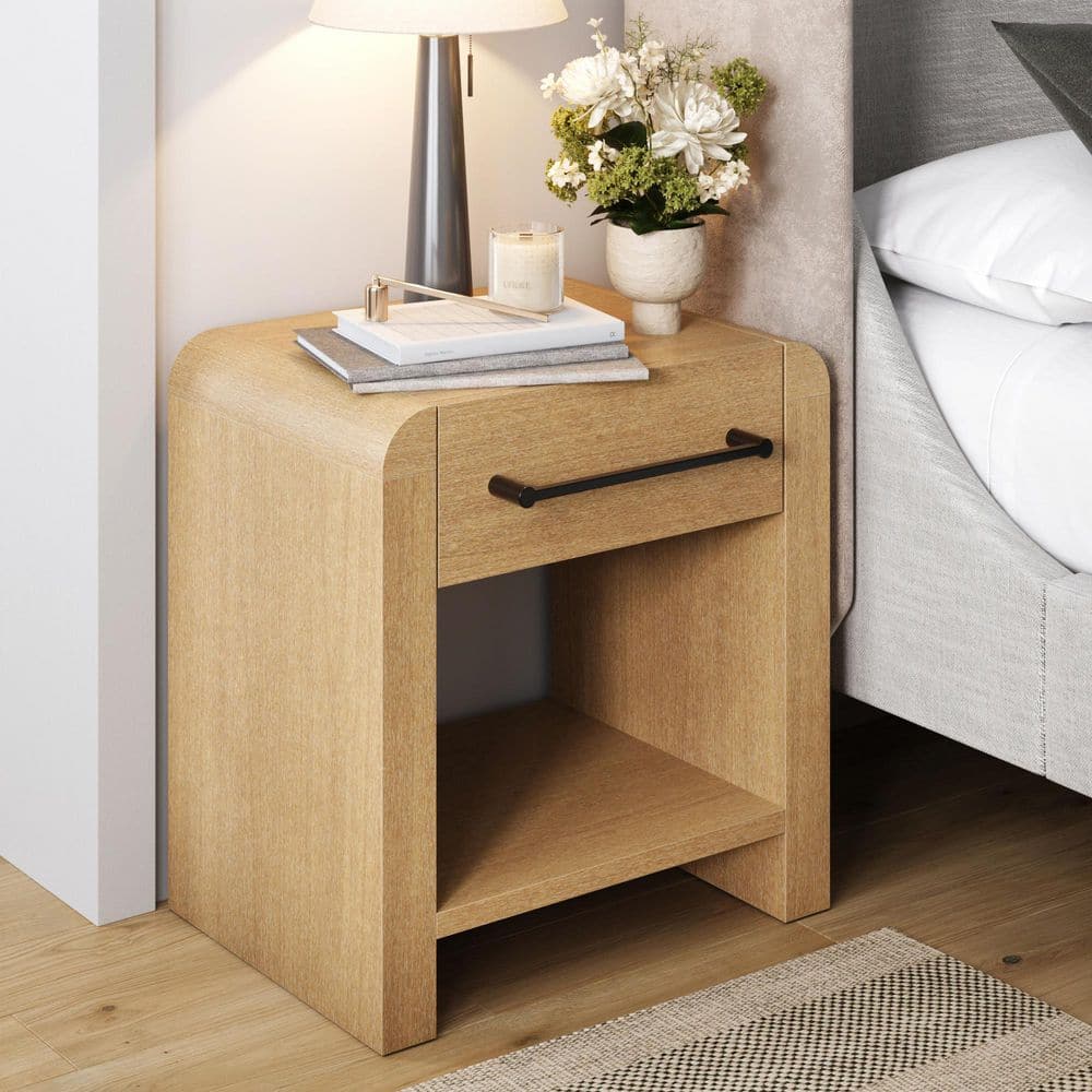 Benjamin Light Brown 1-Drawer 21.5 in. W Modern Nightstand with Rounded Edges and Metal Handle price history on PriceWatchPro