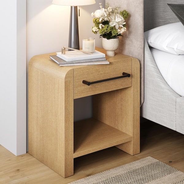 Benjamin Light Brown 1-Drawer 21.5 in. W Modern Nightstand with Rounded Edges and Metal Handle