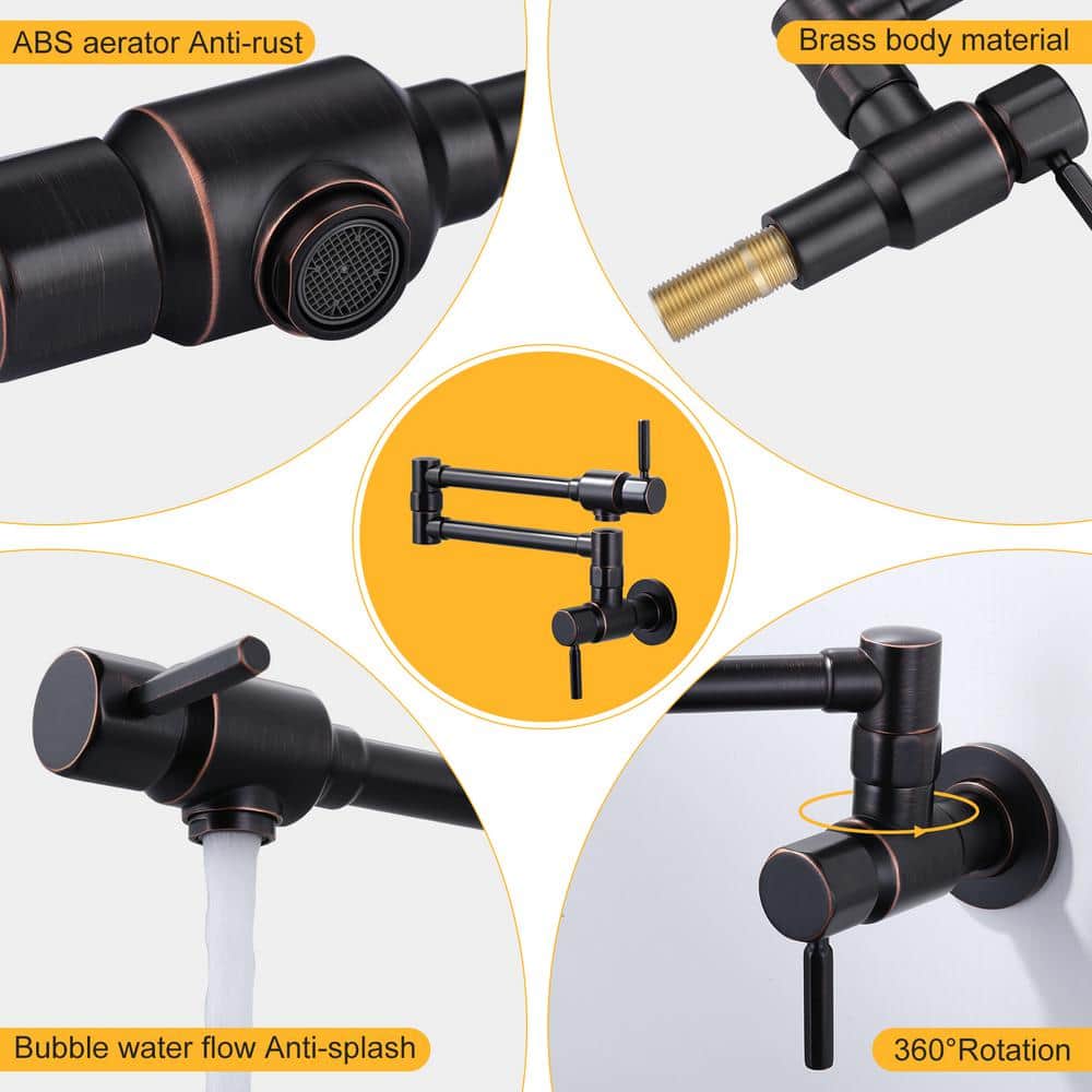 Oil Rubbed Bronze Wall Mounted Pot Filler Faucet with Ceramic Valve