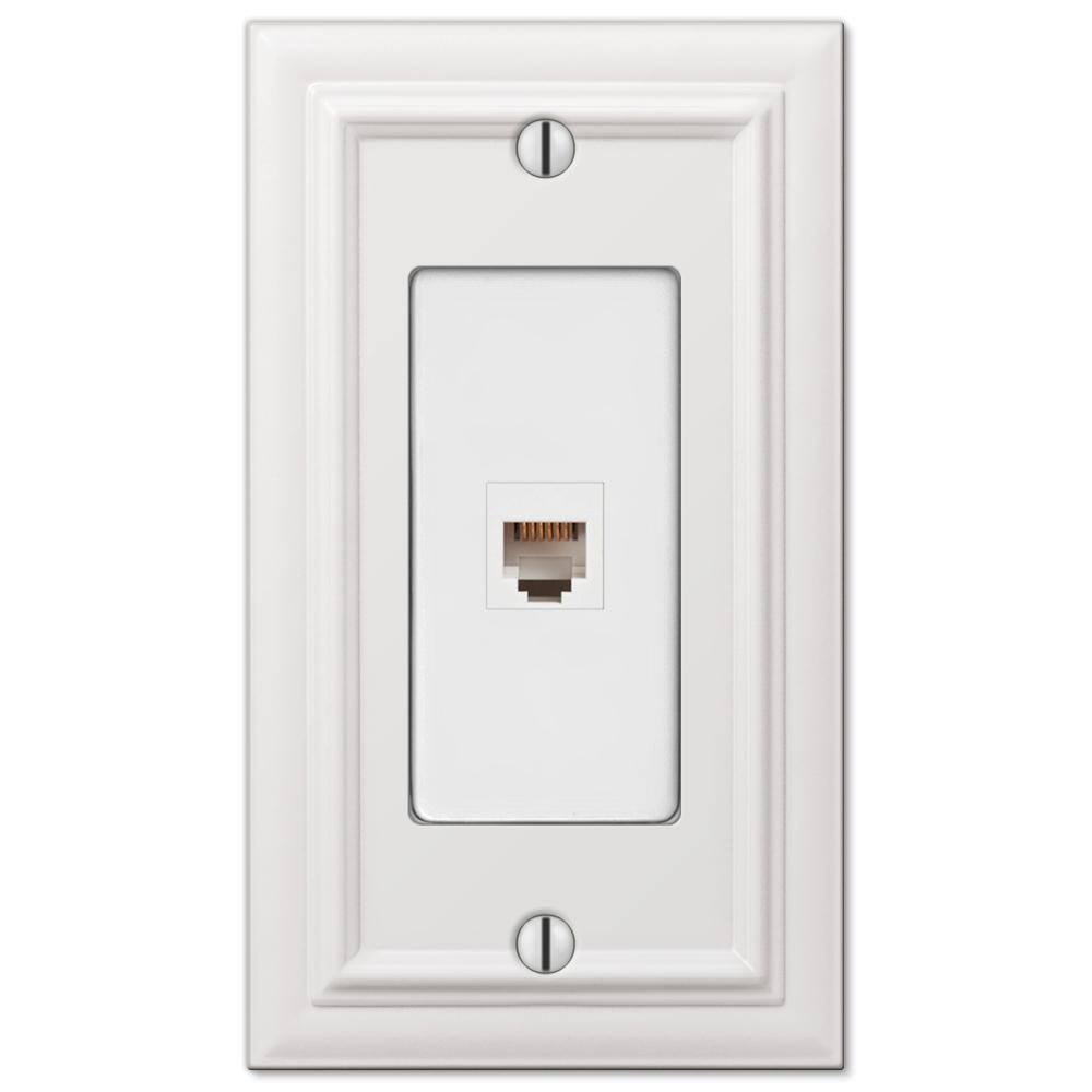 White Cast Metal Single Telephone Jack Wallplate