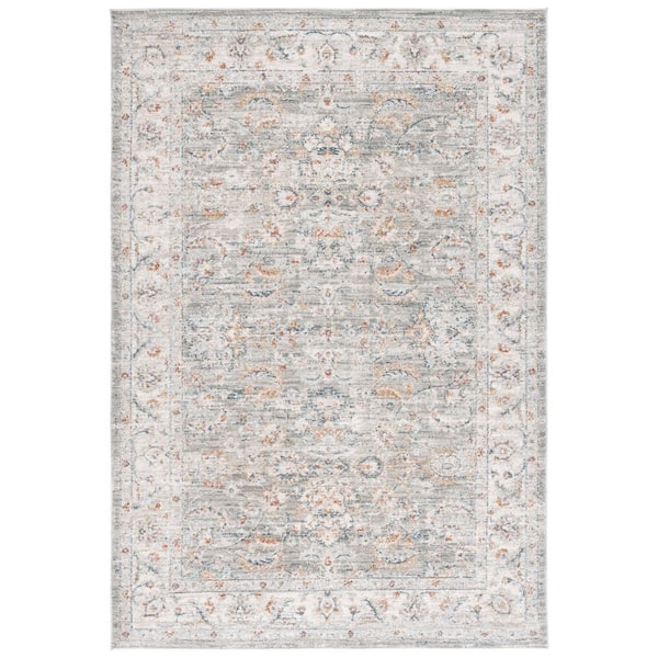 Avalon 5 ft. x 8 ft. Gray/Light Blue Ornate Distressed Border Area Rug