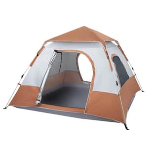 Quick Opening 4-Person Family Camping Tent - Brown