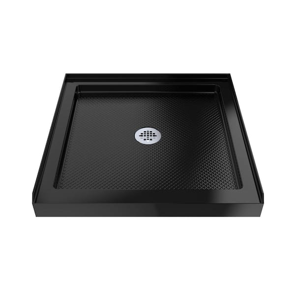 SlimLine 36 in. L x 36 in. W Alcove Square Black Shower Pan Base with 2 in. Round Center Drain in Chrome