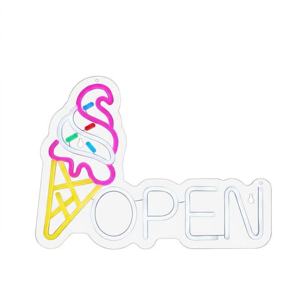 Afoxsos Ice Cream Open Neon Sign Dimmable LED Neon Light USB