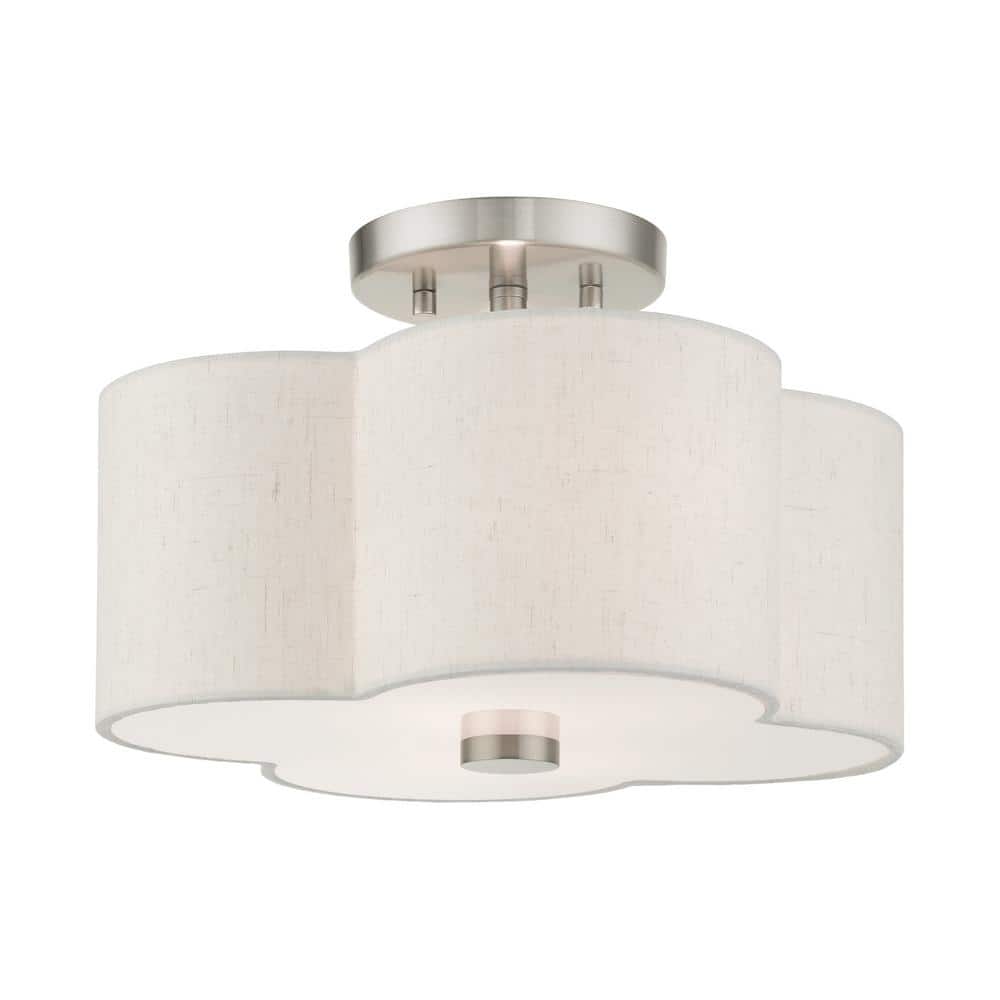 Solstice Brushed Nickel 2-Light Semi-Flush Mount with Scalloped Oatmeal Shade