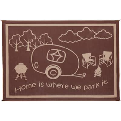 8 ft. x 18 ft. - Brown/Beige Reversible Mat for RV Home
