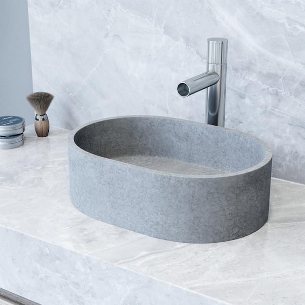 VIGO Giralda Gothic Gray Concreto Stone 16 in. L x 11 in. W x 5 in. H Oval Vessel Bathroom Sink