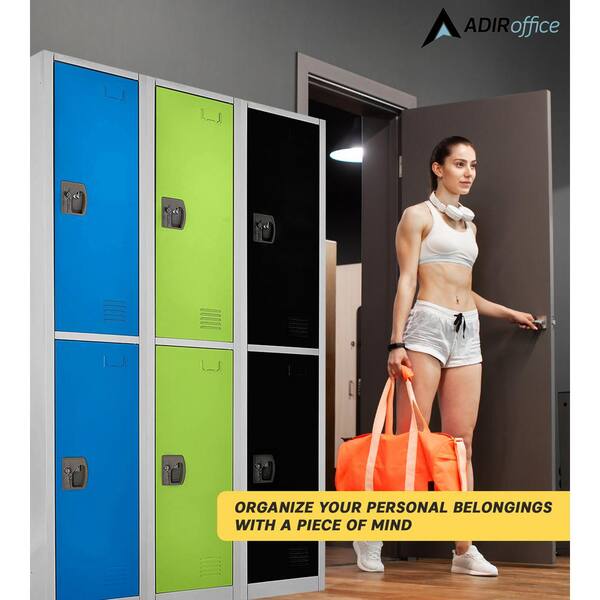 AdirOffice - 629-Series 72 in. H 2-Tier Steel Key Lock 2-Shelf Storage Locker Free Standing Cabinets, Black (4-Pack)