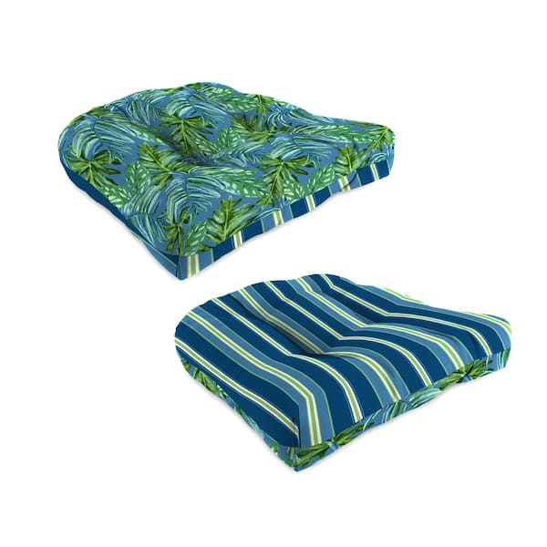 Jordan Manufacturing 19 in. W x 19 in. D x 4 in. T Square Tufted Outdoor Wicker Seat Cushion in Sullivan Cashmere and Fulton Shale (2-Pack)