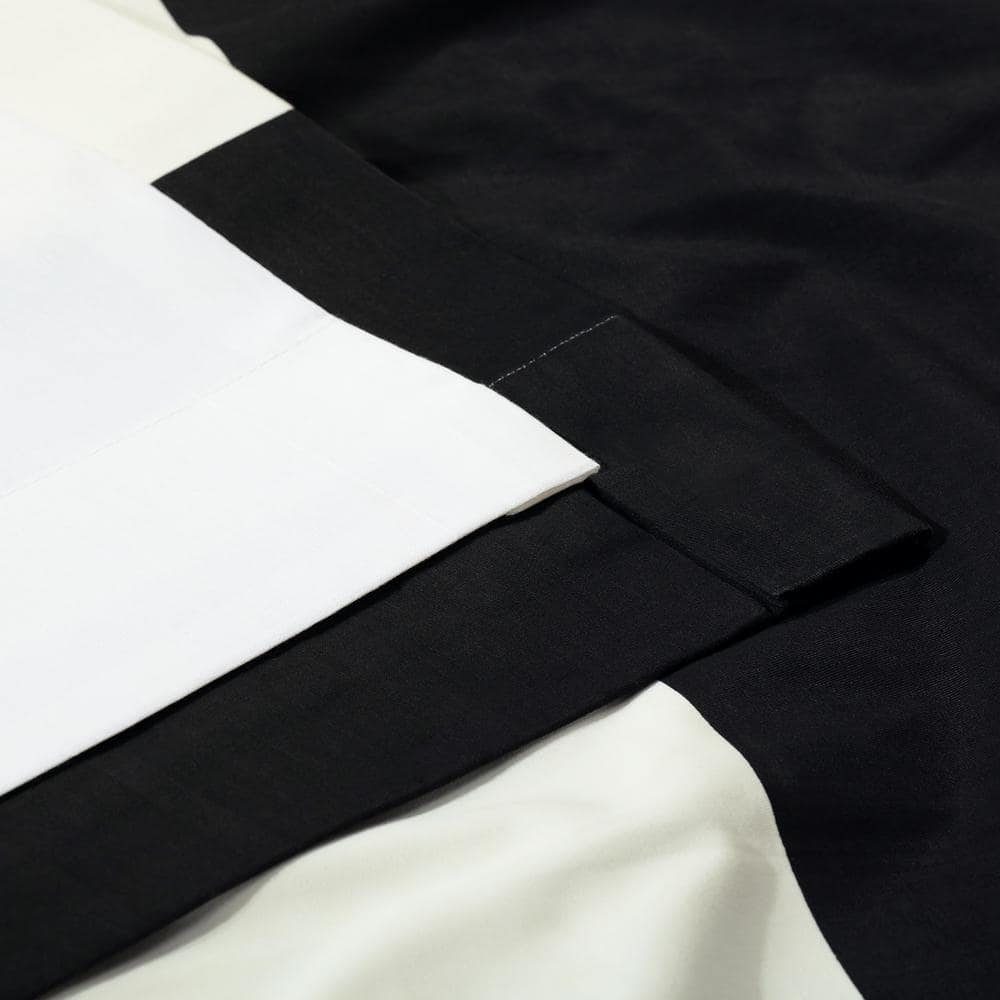 Elegant Onyx Black & Off-White Cotton Room-Darkening Curtain - 50" x 96"