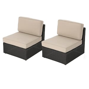 Nolan Dark Brown Wicker Armless Middle Outdoor Sectional Chair with Beige Cushions (2-Pack)