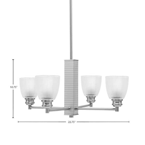 Unbranded Albany 22.75 in. 4 Light Brushed Nickel Chandelier with Clear Ribbed Glass Shades