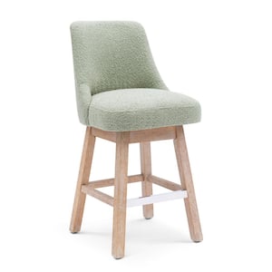 26 in. Stain Resistant Boucle Fabric Upholstered Cushioned Counter Height 360° Swivel Wood Frame Bar Stool, Desert Sage