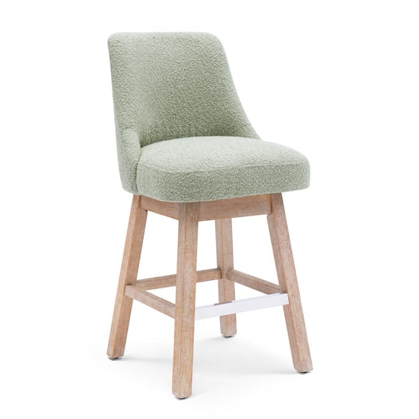 WESTINFURNITURE 26 in. Stain Resistant Boucle Upholstered Counter Height Wood Frame Swivel Bar Stool in Desert Sage