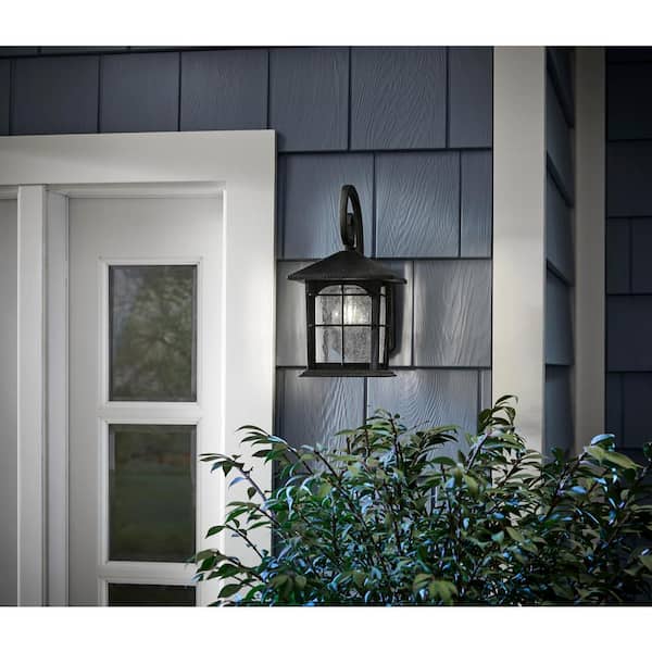 Brimfield Aged Iron 1-Light Line Voltage Hardwired Outdoor Porch Light Wall Lantern Sconce with No Bulb Included