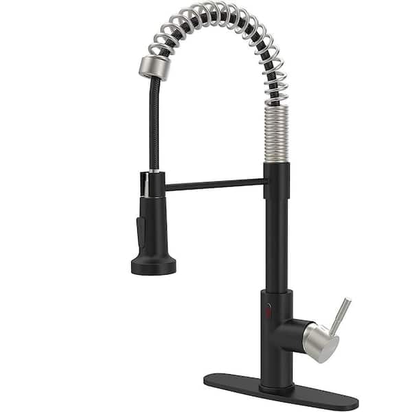 19.8 in. H Touchless Single Handle Pull Down Sprayer Kitchen Sink Faucet with 360° Spout Swivel, Black/Silver