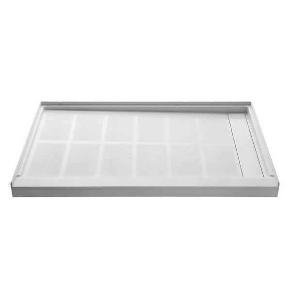 60 in. L x 30 in. W Alcove Shower Pan Base with Right Drain, 100% Acrylic Solid Surface