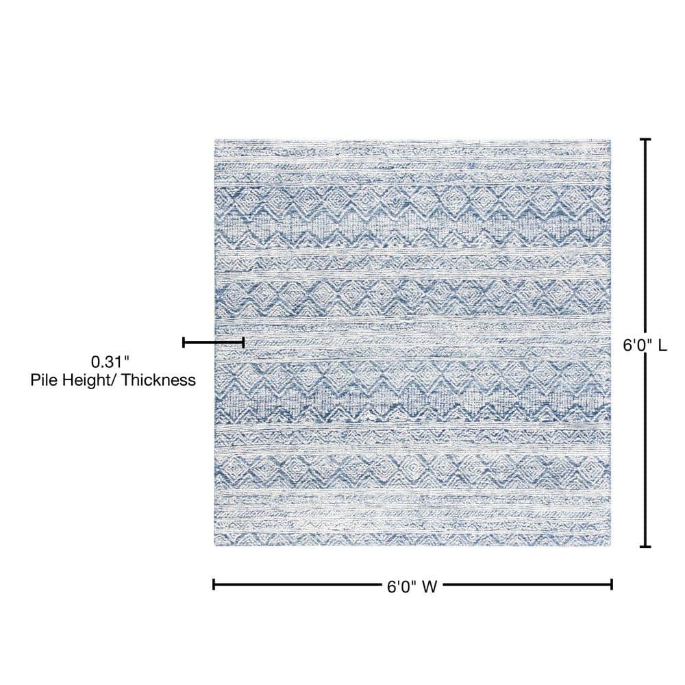 Blue and Ivory 6' x 6' Square Hand-Tufted Wool Rug