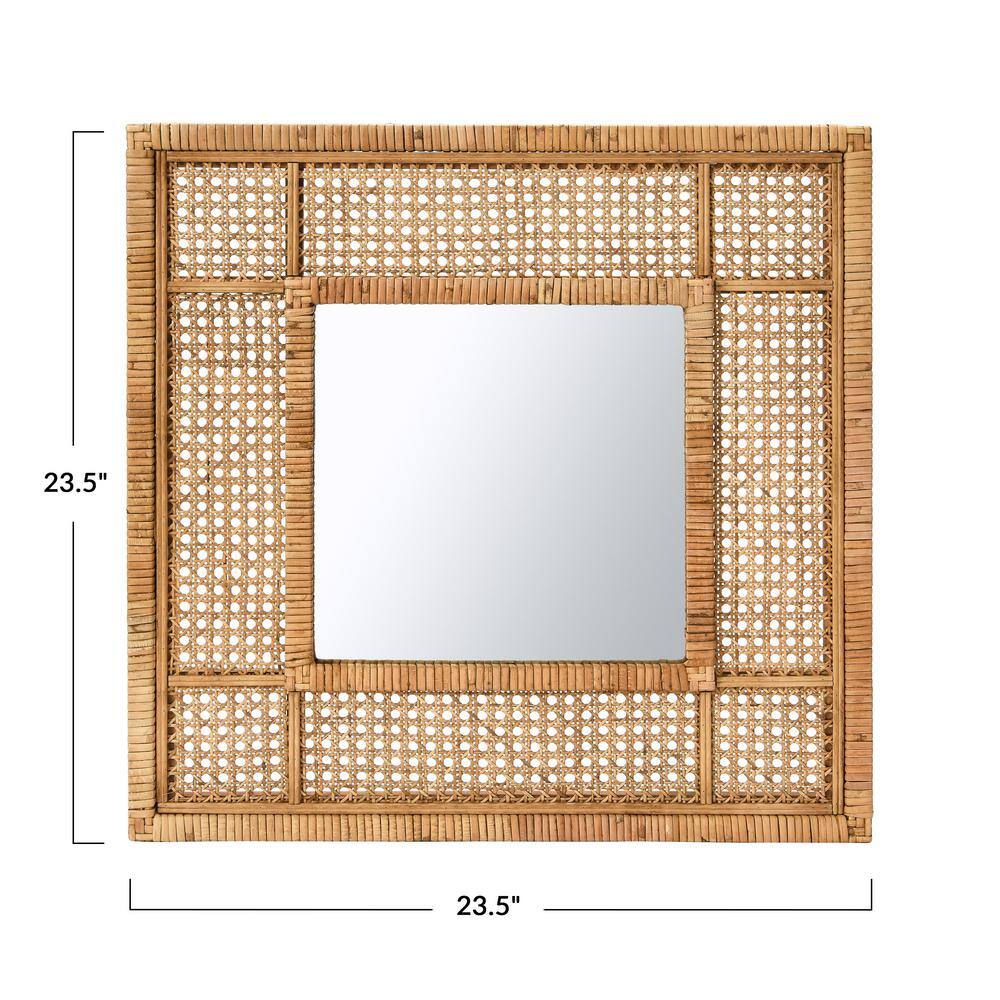 Boho Chic 26" Natural Rattan and Wood Square Wall Mirror