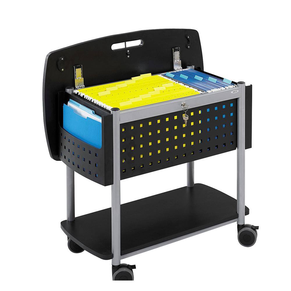 Black and Silver Mobile File Cart with Locking Worksurface