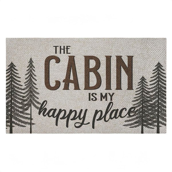 Cabin Is My Happy Place Black 18 in. x 30 in. Polyester Non-Slip Outdoor Door Mat