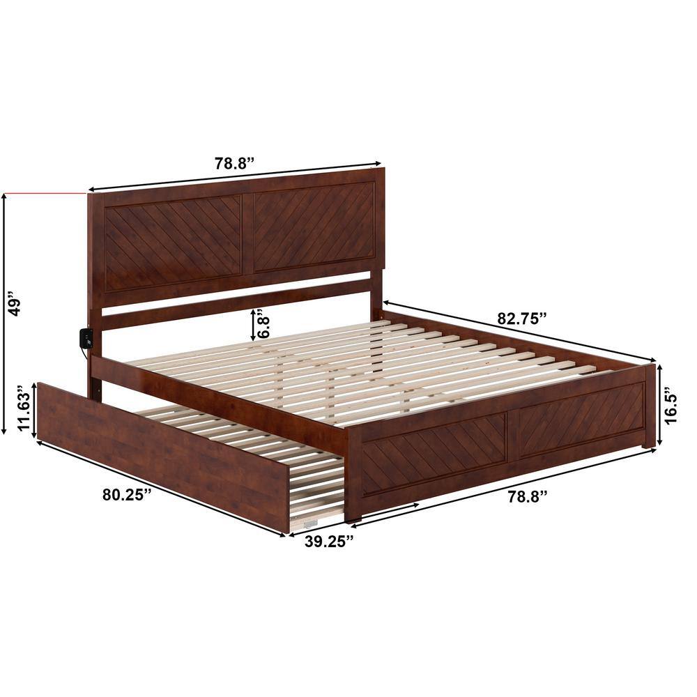 Canyon Walnut King Platform Bed with Trundle and Chevron Headboard